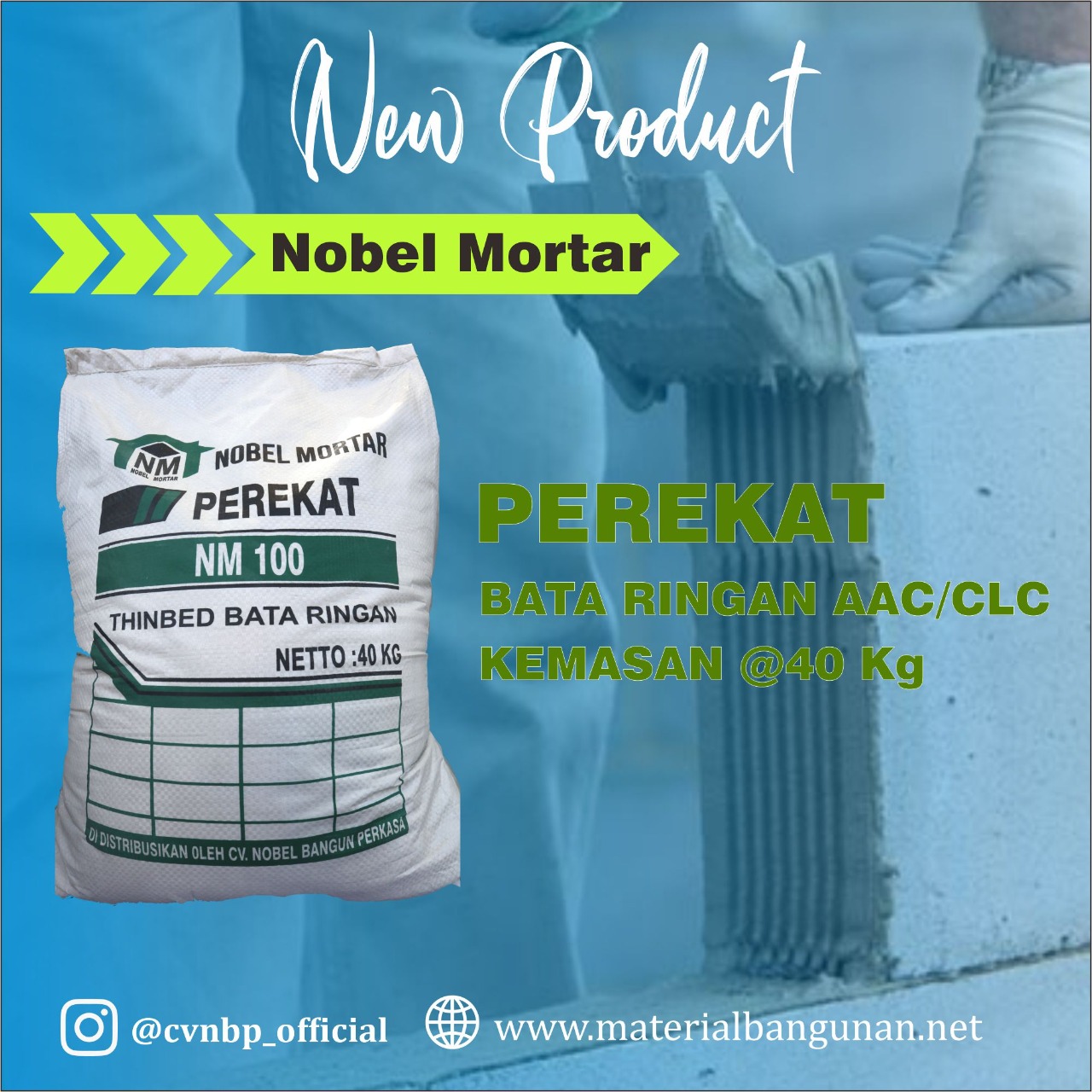 nobel mortar, nobel mortar perekat, nobel mortar nm 100, semen instan, semen mortar, semen instan mortar