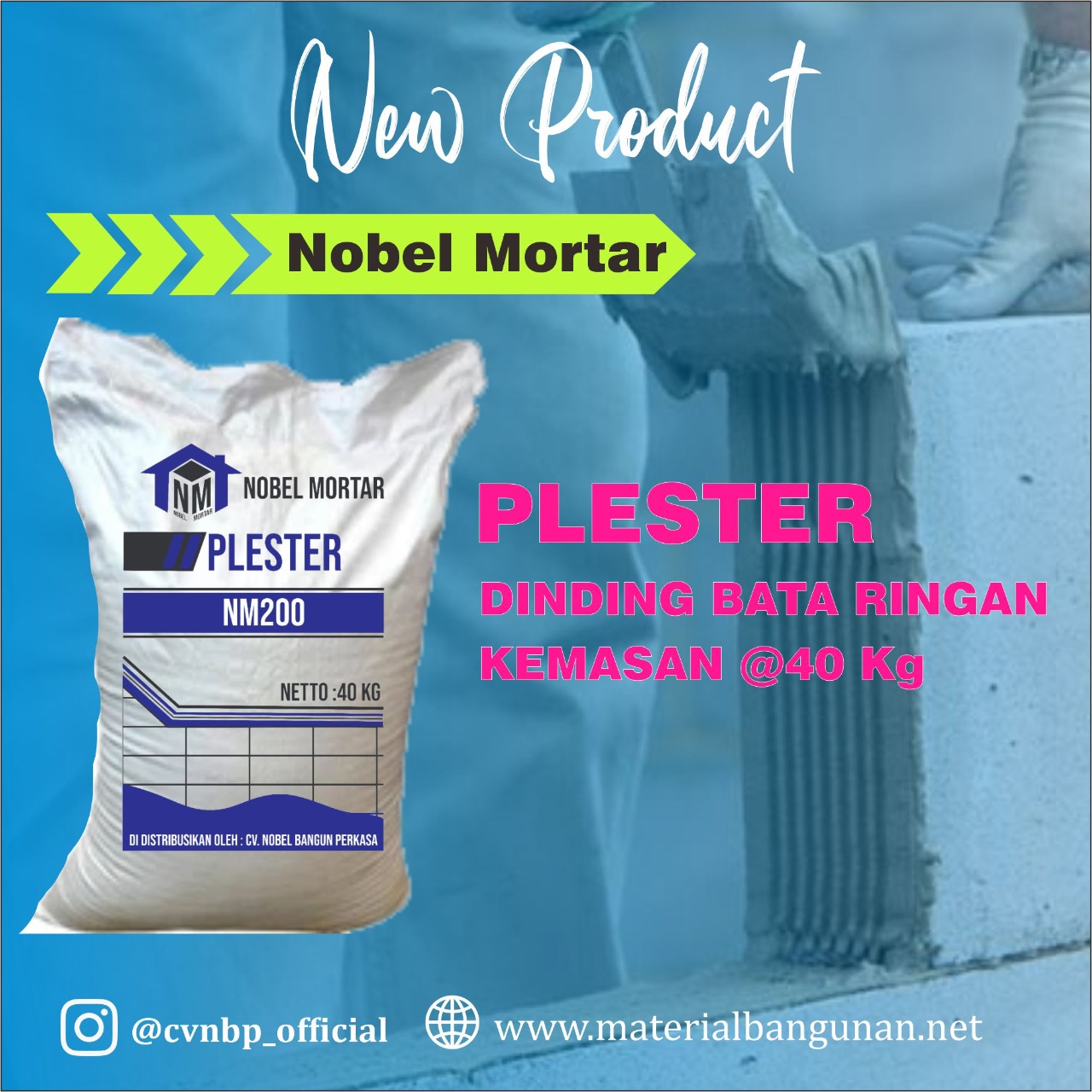 nobel mortar, nobel mortar plester, nobel mortar nm 200, semen instan, semen mortar, semen instan mortar