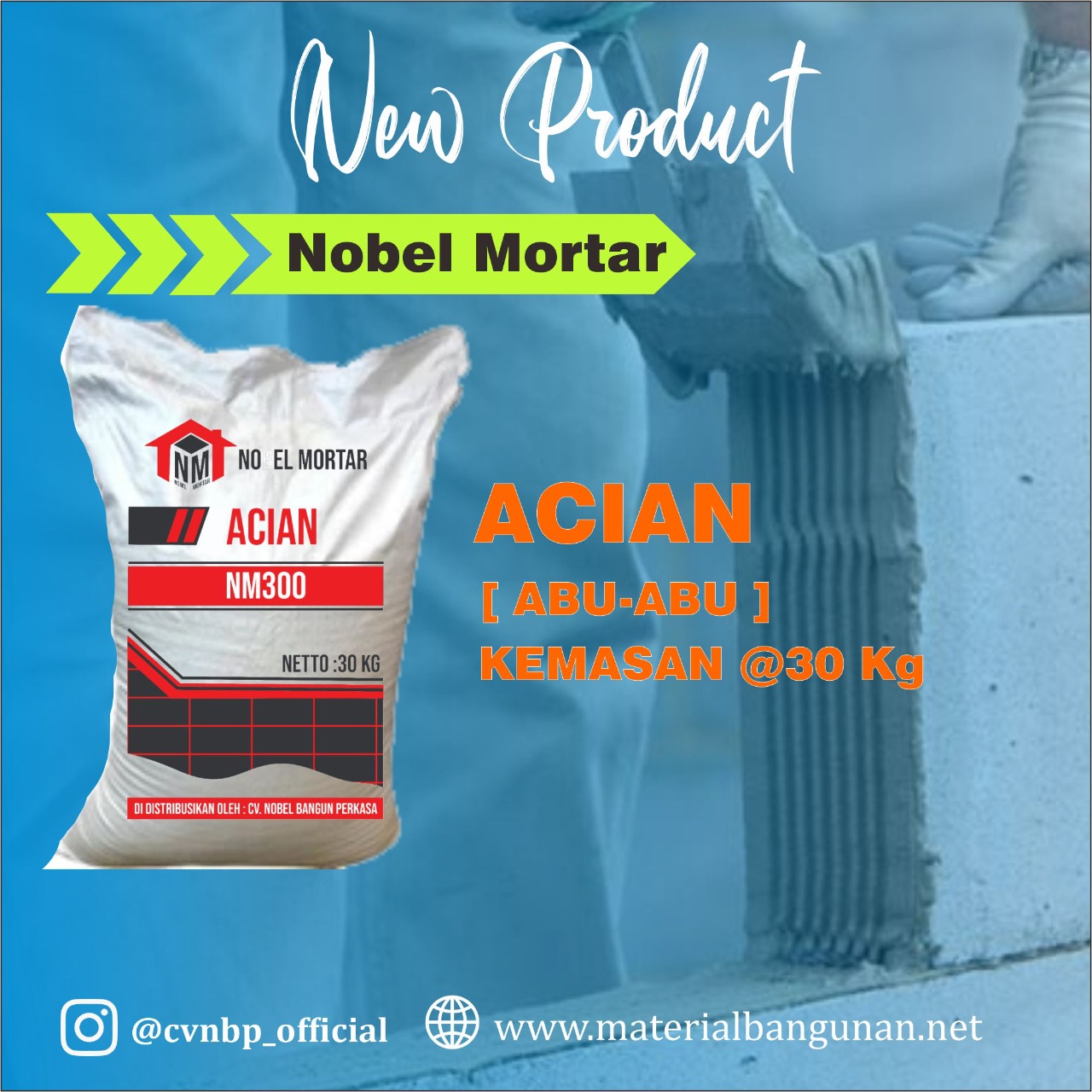 nobel mortar, nobel mortar acian, nobel mortar nm 300, semen instan, semen mortar, semen instan mortar